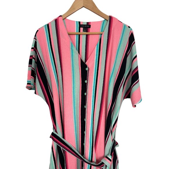 Size 14/16 1X FIJI STRIPED MIDI DRESS W/TIE + POCKETS Duster Spring Summer PLUS - Picture 6 of 7